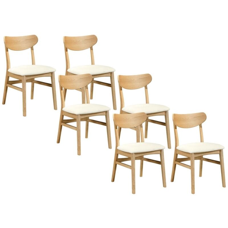 Vente-unique - Lot de 6 chaises en tissu texturé et bois d'hévéa naturel - Crème - larenia