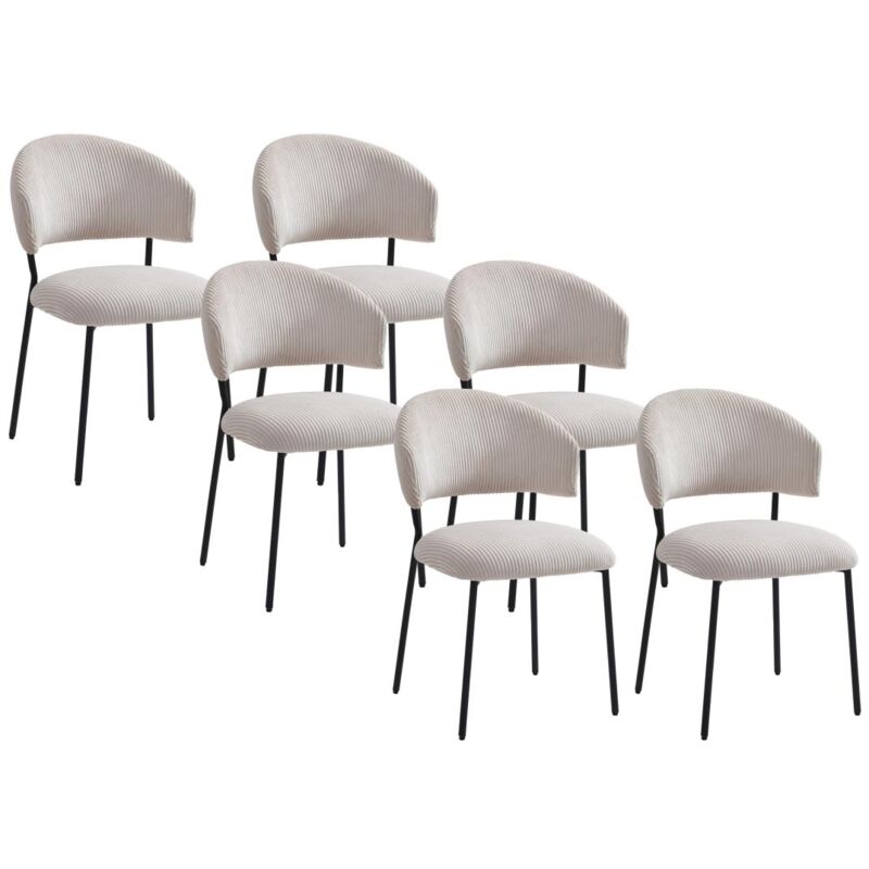 Vente-unique - Lot de 6 chaises en velours côtelé et métal noir - Beige - alayis