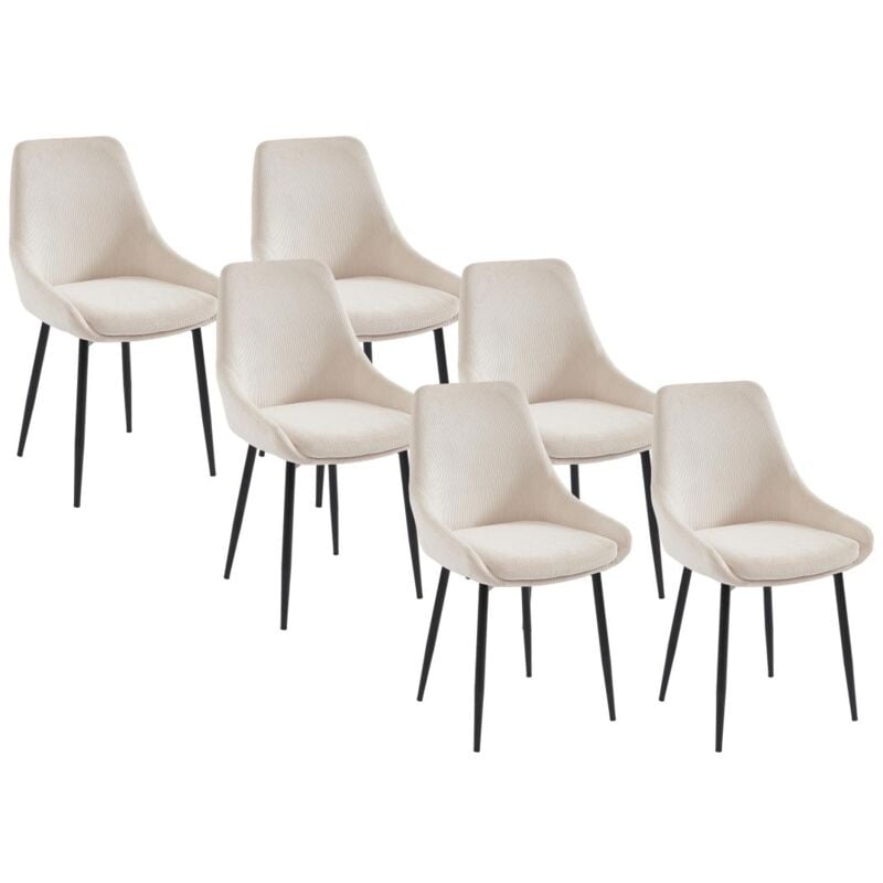 Lot de 6 chaises en velours côtelé et métal - Crème - MASURIE