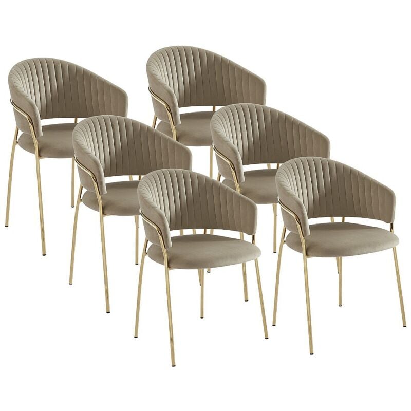 Lot de 6 chaises en velours et métal doré - Beige - madolia de Pascal Morabito