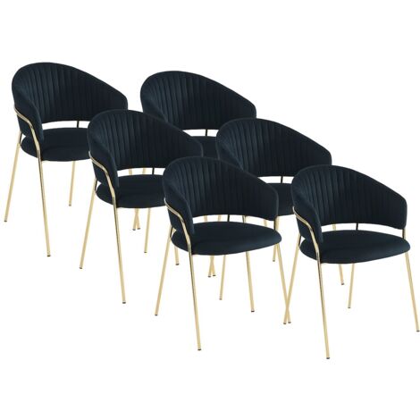 Lot de 6 chaises en velours et métal doré - Noir - MADOLIA de Pascal MORABITO