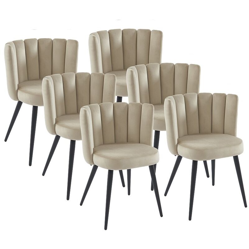 Lot de 6 chaises en velours et métal noir - Beige - pranila de Pascal Morabito