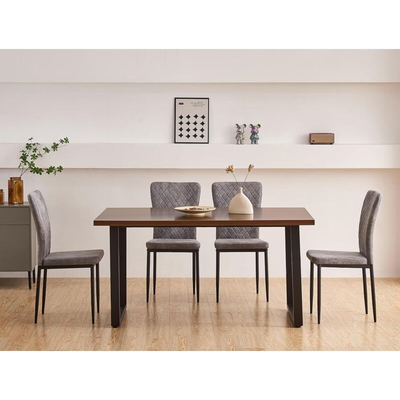 Lot de 4 chaises en Siège Tissu en Daim dossier capitonné- Gris clair - Jymtom