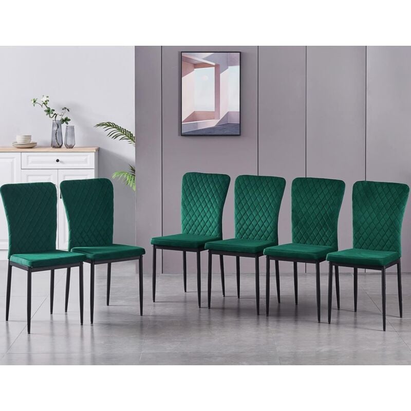 Jymtom - Lot de 6 chaises en velours gris dossier capitonné - Vert