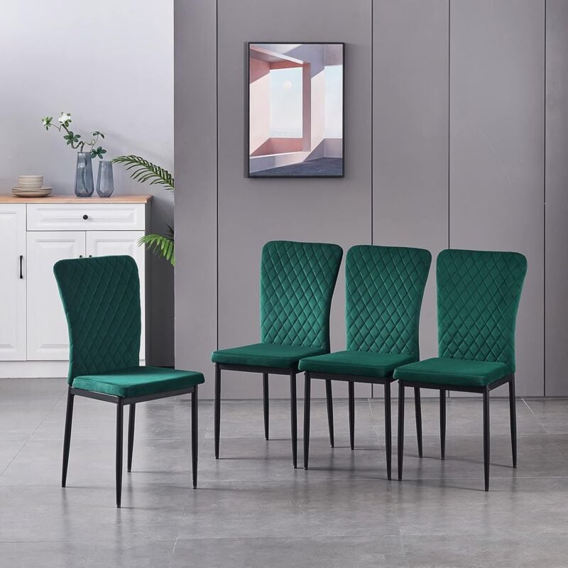 Lot de 4 chaises en velours gris dossier capitonné - Vert - Jymtom