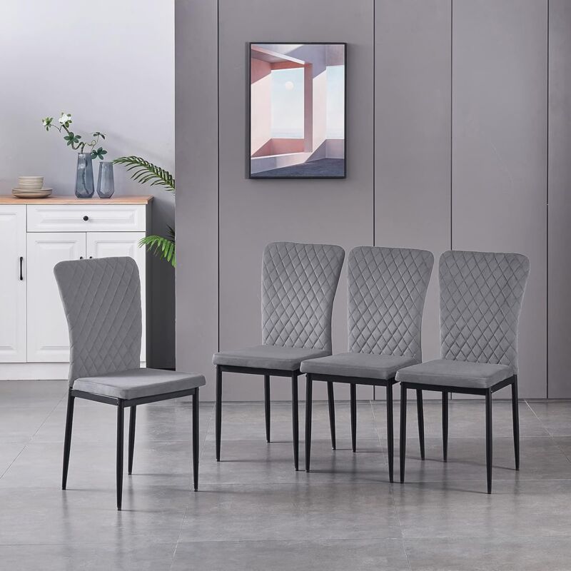 Lot de 4 chaises en velours gris dossier capitonné - Gris - Jymtom