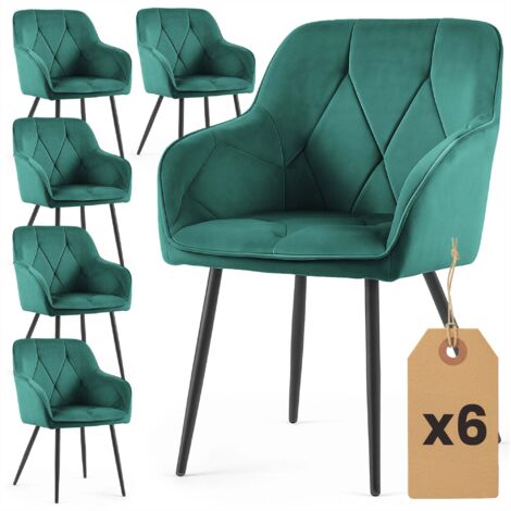 Lot de 6 Chaises en velours matelassées DIAMANTE Vert Bouteille pieds noirs