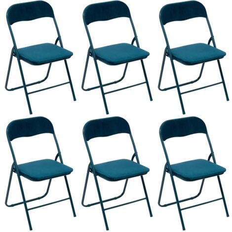 5FIVE SIMPLY SMART Lot De 6 Chaises En Velours Pliantes Bleu Canard - Five