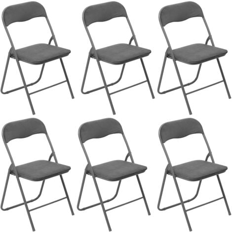 Lot De 6 Chaises En Velours Pliantes Gris - Five