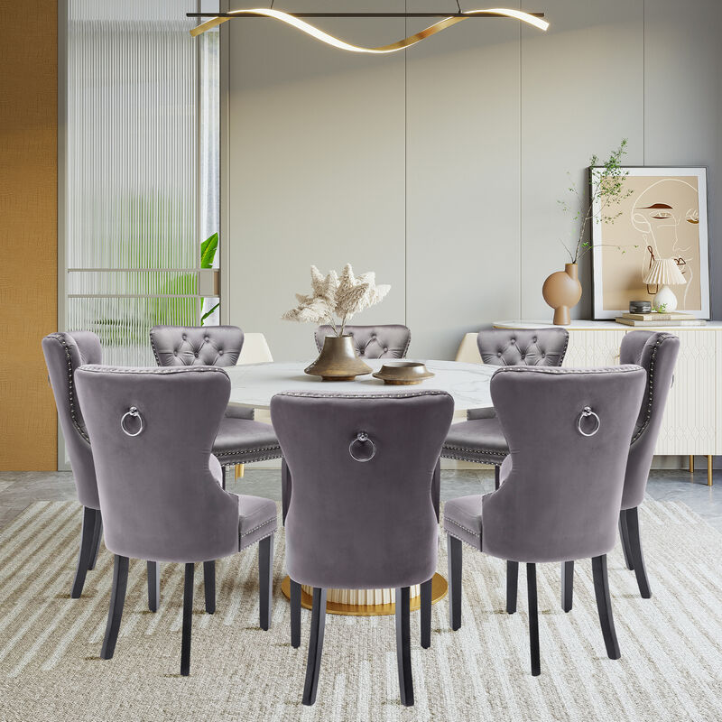 Puluomis - Lot de 8 chaises en velours pour salle à manger chaise de loisirs Capitonnée en gris - Gris