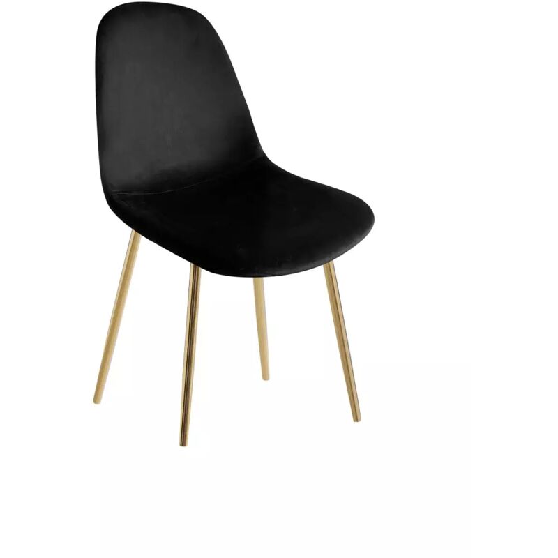 Homy France - Lot de 6 chaises en velours noir pieds gold - scandinave