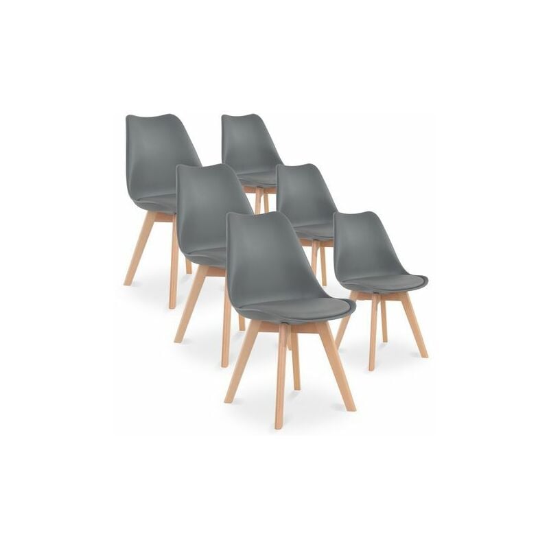 Hobag - Lot de 6 chaises - Gris - Scandinave - Pieds bois