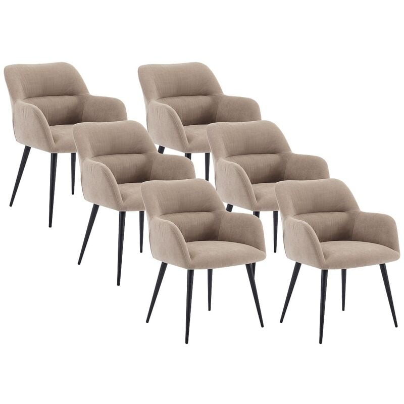 Vente-unique - Lot de 6 chaises avec accoudoirs en tissu et métal noir - Beige - heka