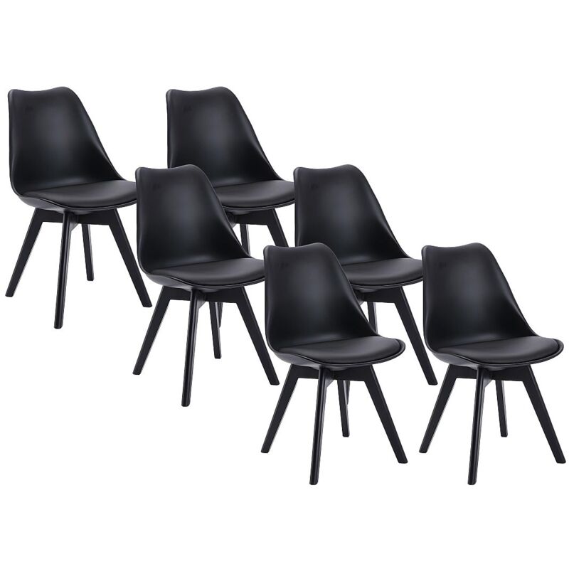 Vente-unique - Lot de 6 chaises jody - Polypropylène et Hêtre - Noir et pieds noir
