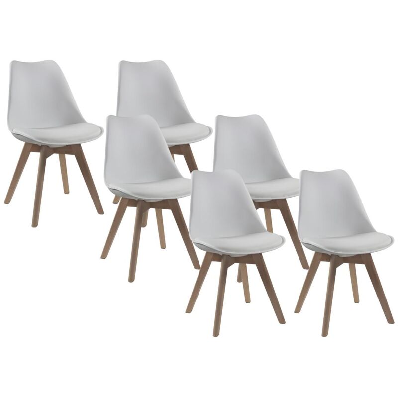 Vente-unique - Lot de 6 chaises jody - Polypropylène Hêtre - Blanc