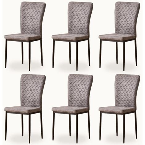6 chaises JYMTOM à dossier haut pour salle à manger / salon, Siège Tissu en Daim - PU gris foncé