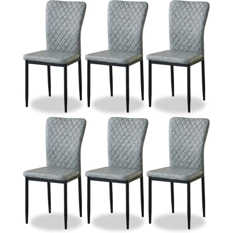 Jymtom - Lot de 6 chaises à dossier haut pour salle à manger / salon, siège en tissu simili cuir - Nouveau Gris pu