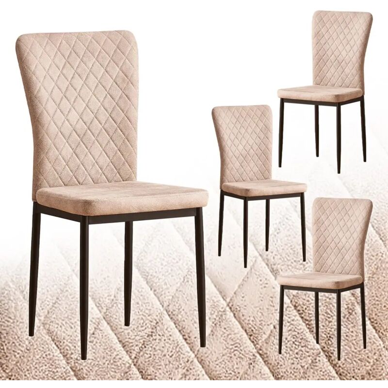Lot de 6 chaises JYMTOM à dossier haut pour salle à manger / salon, siège en tissu simili cuir - BEIGE PU