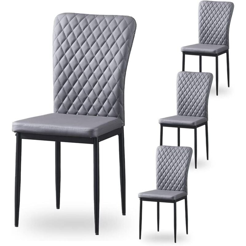 Jymtom - Lot de 4 chaises Dossier haut ,pour salle à manger,matière en Similicuir et métal - Gris