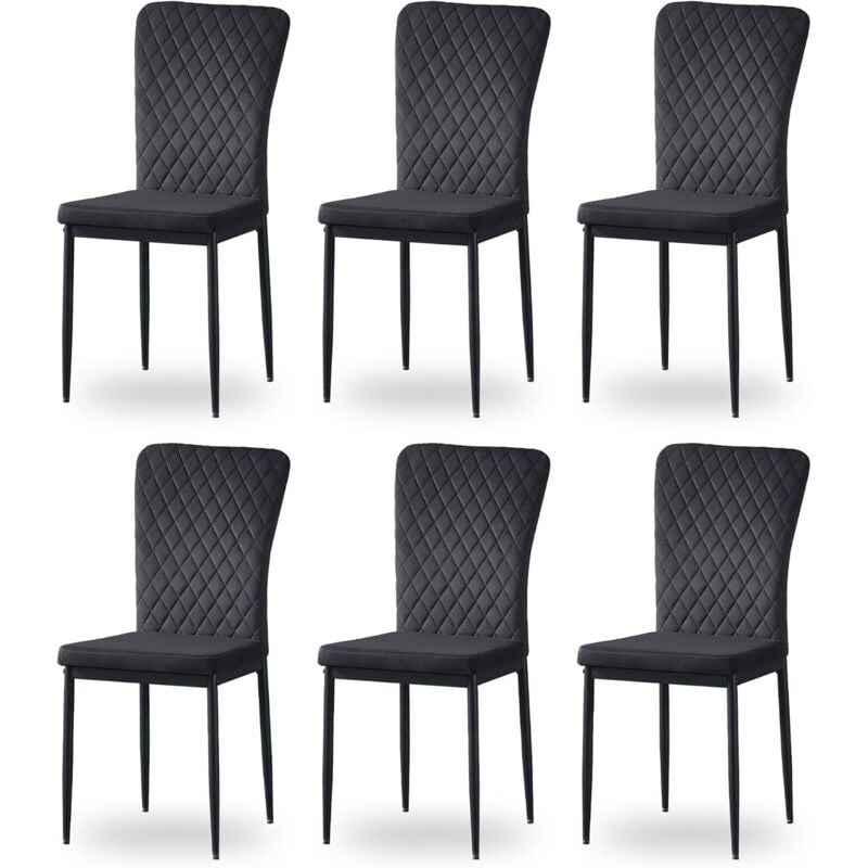 Jymtom - Lot de 6 chaises Dossier haut noires ,pour salle à manger,matière en Velours et métal - Noir