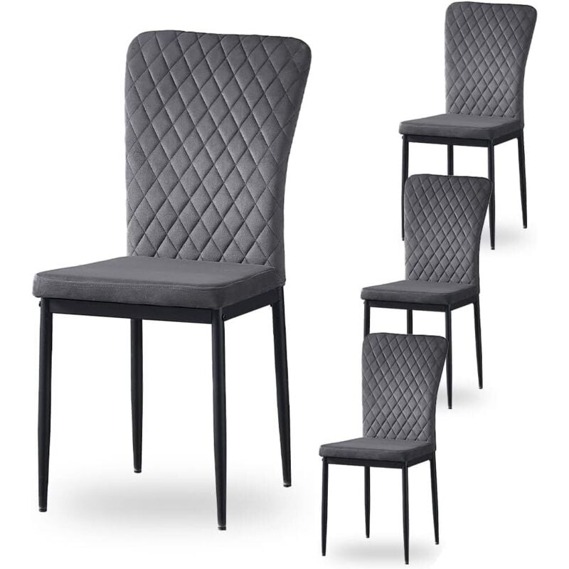 Jymtom - Lot de 6 chaises Dossier haut ,pour salle à manger,matière en Velours et métal - Gris