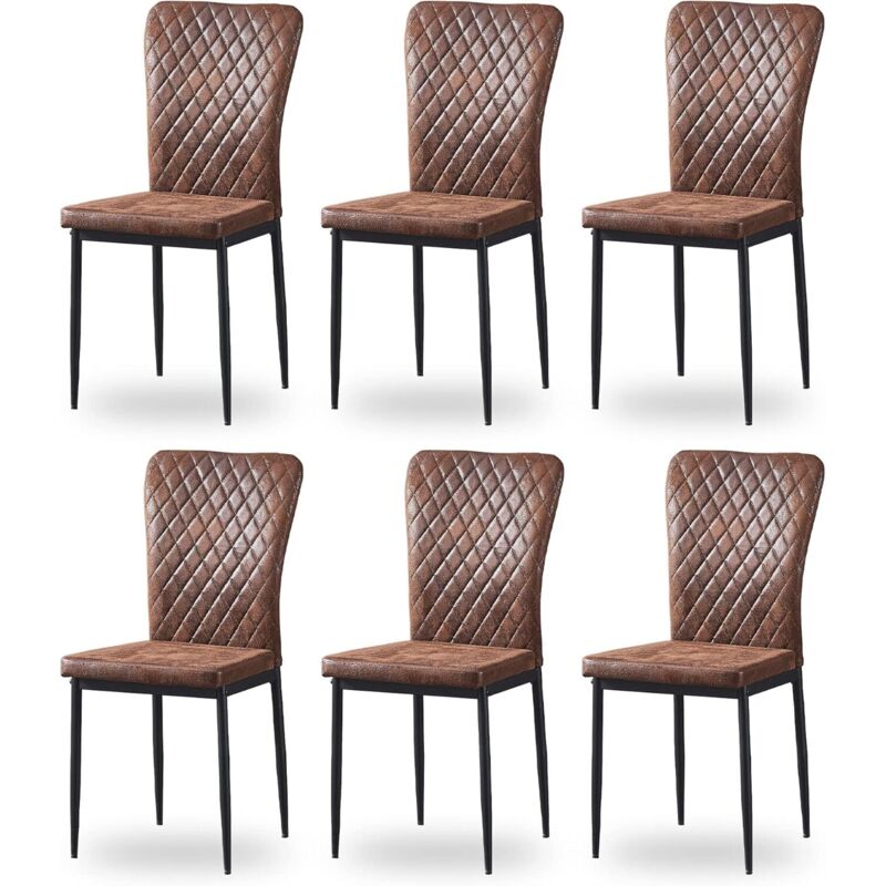Lot de 6 chaises JYMTOM Dossier haut ,pour salle à manger,matière en Similicuir et métal - Marron