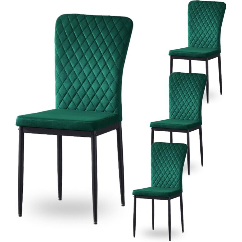 Jymtom - Lot de 4 chaises Dossier haut ,pour salle à manger,matière en Velours et métal - Vert