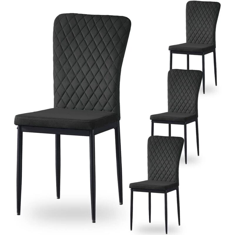 Jymtom - Lot de 4 chaises Dossier haut noires ,pour salle à manger,matière en Velours et métal - Noir