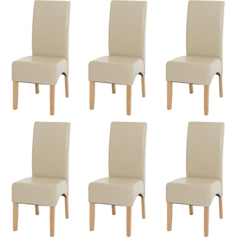 HHG - jamais utilisé] Lot de 6 chaises Latina, salle à manger, cuir reconstitué, couleur crème, pieds clairs