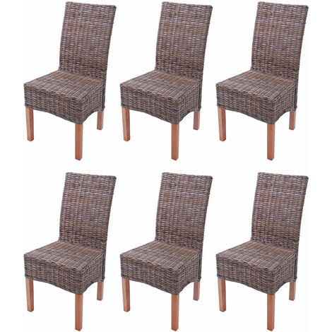 Lot de 6 chaises M44 salle à manger, rotin kubu/bois, 47x52x97cm