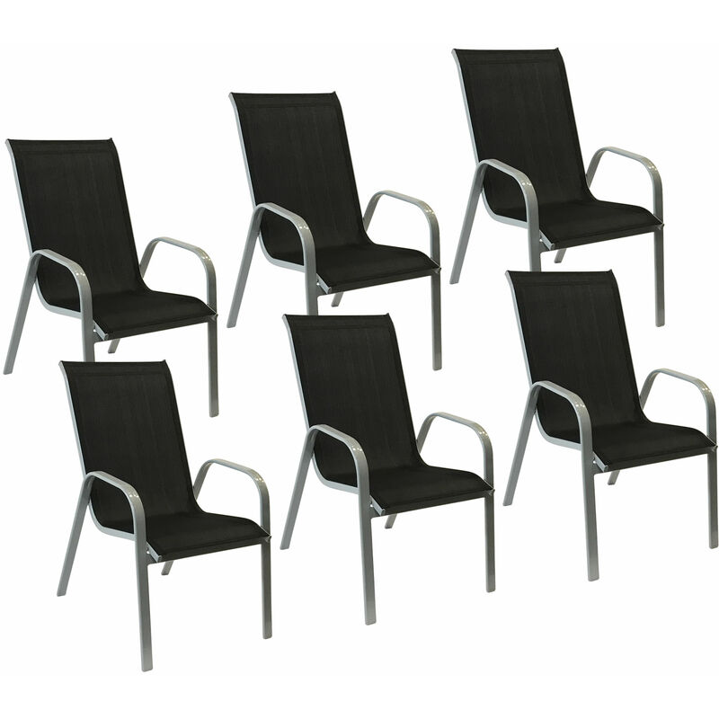 Gris 6 En Textilène Aluminium Marbella De Chaises Lot Noir gym6Yf7Ibv