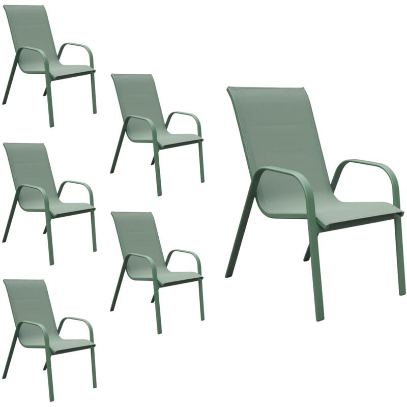 Happy Garden - Lot de 6 chaises marbella en textilène vert sauge - aluminium vert sauge