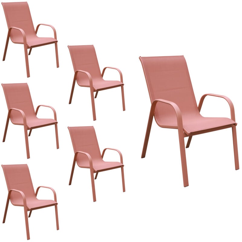 Happy Garden - Lot de 6 chaises marbella en textilène terracotta - aluminium terracotta