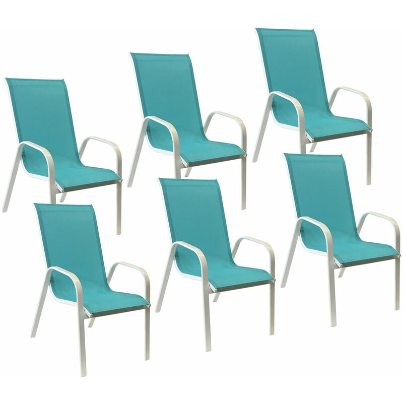 Lot de 6 chaises MARBELLA en textilène bleu - aluminium blanc - blue