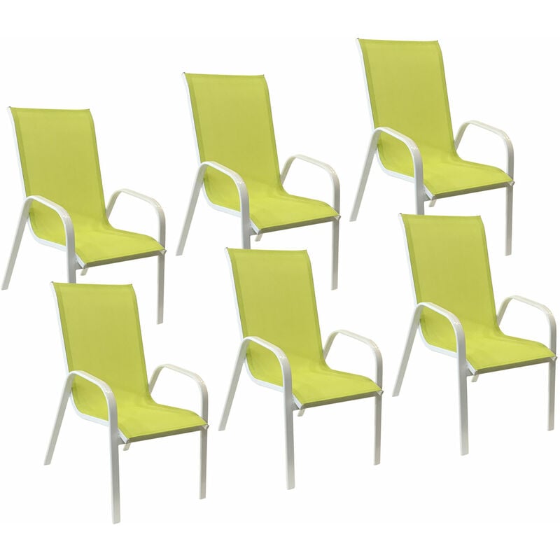 Happy Garden - Lot de 6 chaises marbella en textilène vert - aluminium blanc