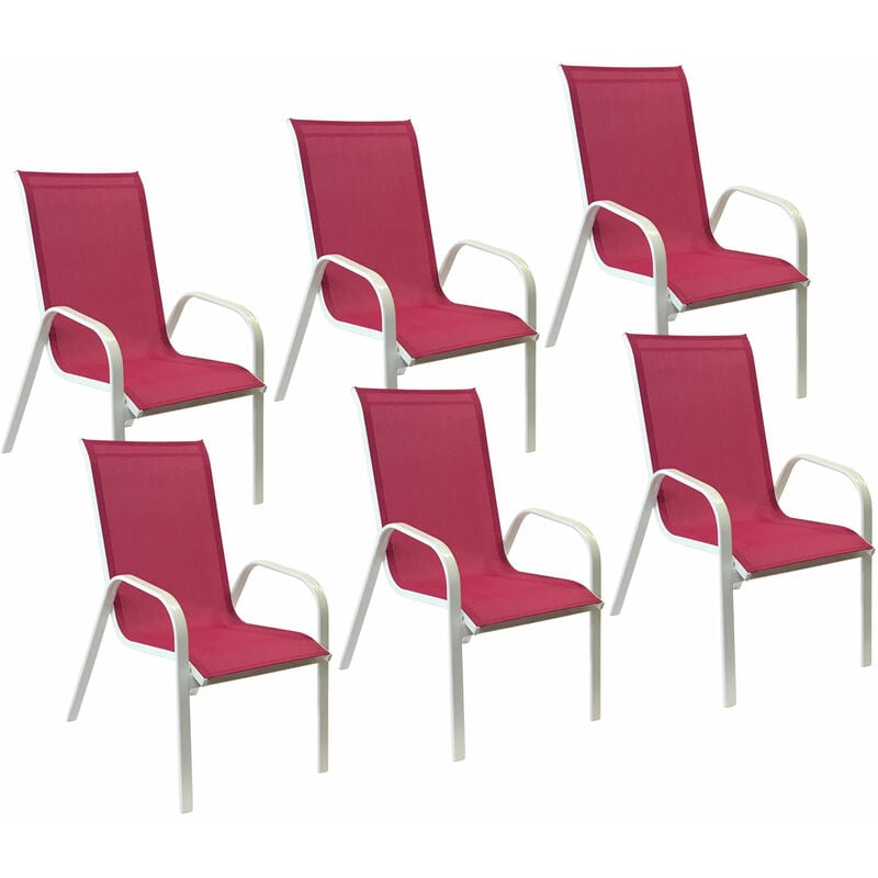 Lot de 6 chaises marbella en textilène rose - aluminium blanc - pink