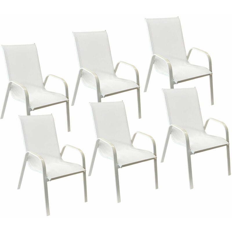 Happy Garden - Lot de 6 chaises marbella en textilène blanc - aluminium blanc