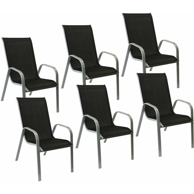 Lot de 6 chaises marbella en textilène noir - aluminium gris - black