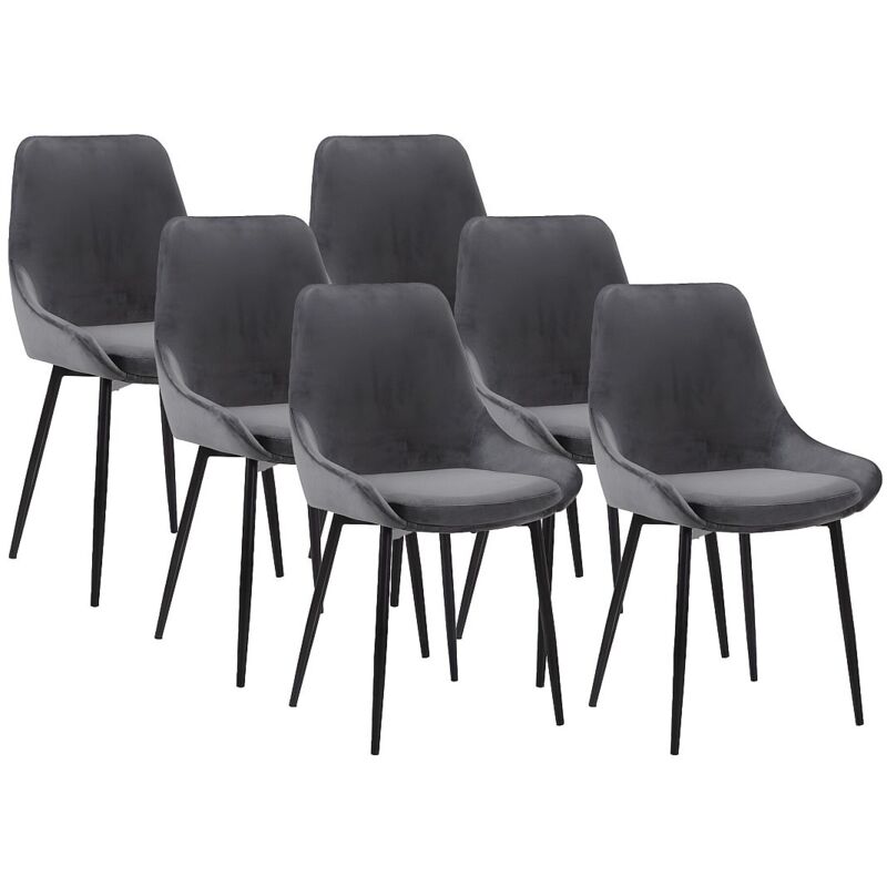 Vente-unique - Lot de 6 chaises - Velours et métal noir - Anthracite - masurie