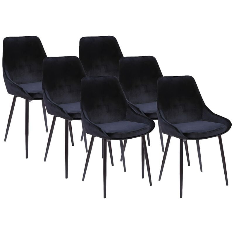 Vente-unique - Lot de 6 chaises - Velours et métal noir - Noir - masurie