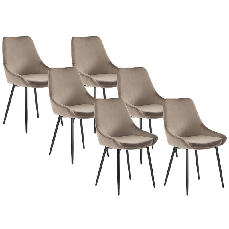 Lot de 6 chaises - Velours et métal noir - Taupe - MASURIE