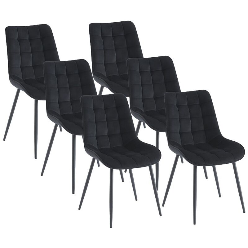 Vente-unique - Lot de 6 chaises matelassées - Velours et métal - Noir - ollua