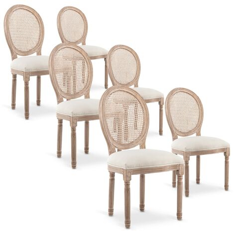 Lot de 4 chaises de cuisine salle à manger avec boutons capitonnés  rembourrée à dossier rond médaillon, pieds en bois massif, crème -  Cdiscount Maison