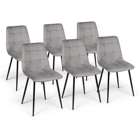 IDMARKET Lot de 6 chaises MILA en velours gris clair pour salle à manger