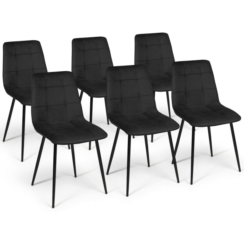 Idmarket - Lot de 6 chaises mila en velours noir pour salle à manger
