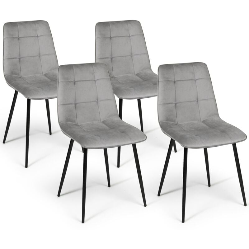 Lot de 4 chaises mila en velours gris clair pour salle à manger