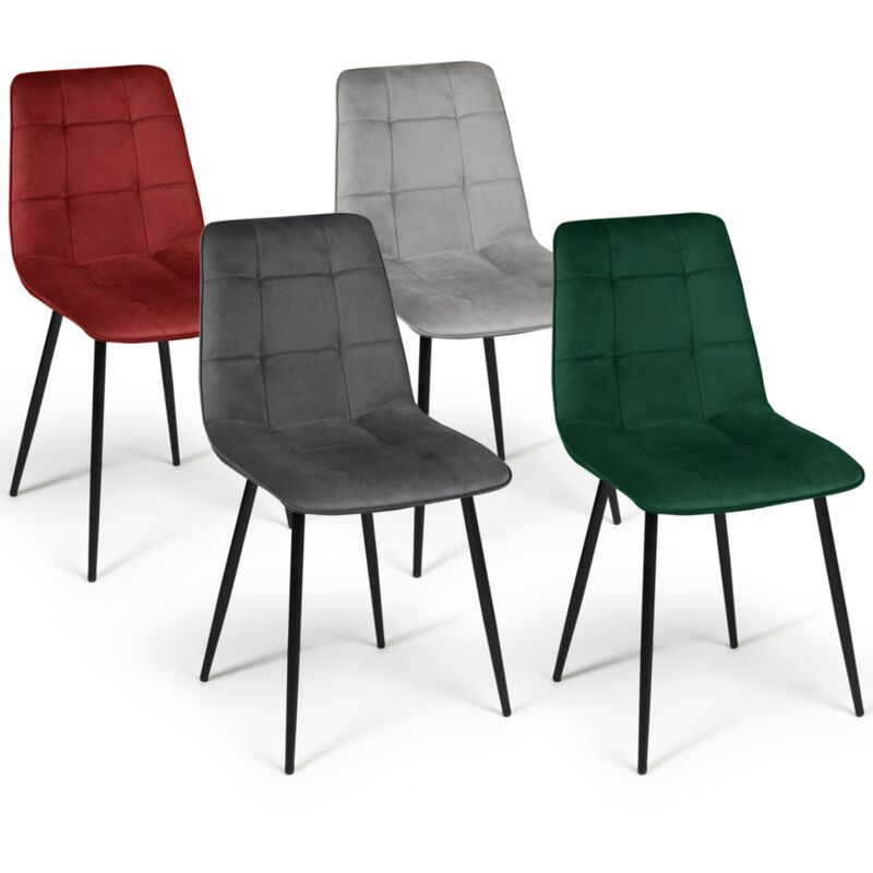 Lot de 4 chaises mila en velours mix color vert, gris clair, gris foncé, bordeaux