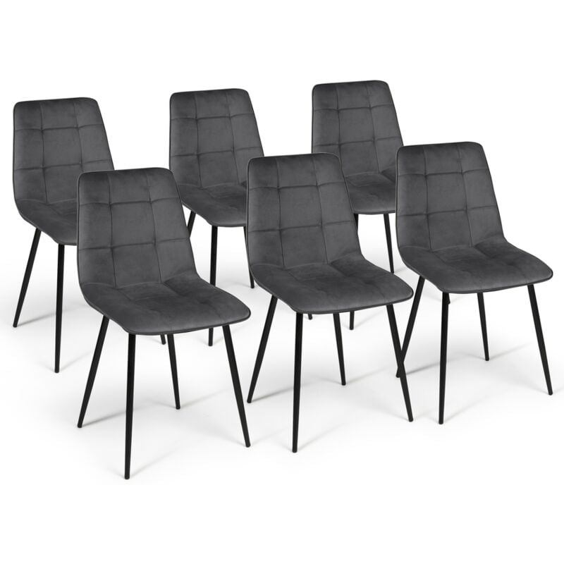 Lot de 6 chaises mila en velours gris foncé pour salle à manger