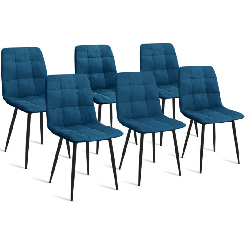 Idmarket - Lot de 6 chaises mila en velours bleu pour salle à manger