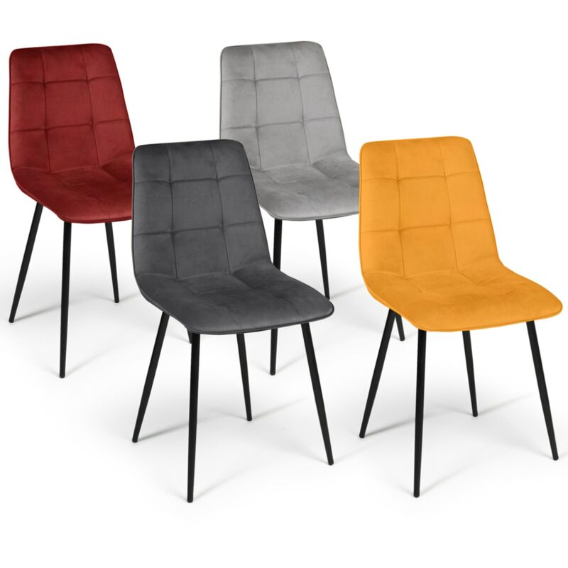 Chaises en velours mix color (bordeaux, gris et jaune) : lot de 4